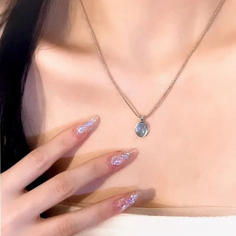 S925 Sterling Silver Moonstone Aquamarine Necklaces For Women Exquisite Snake Chain Choker Necklace Versatile Fashion Jewelry