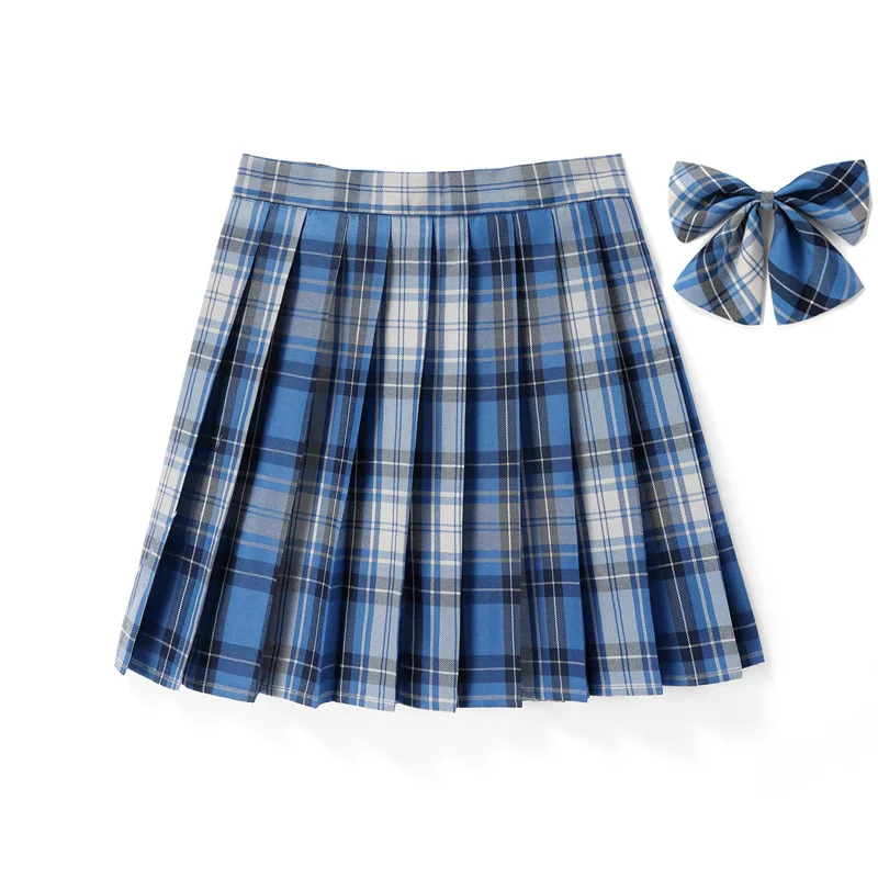 School uniform skirt for kid girls pleated plaid uniform skirt teen toddlers bottom zipper up with bow tie