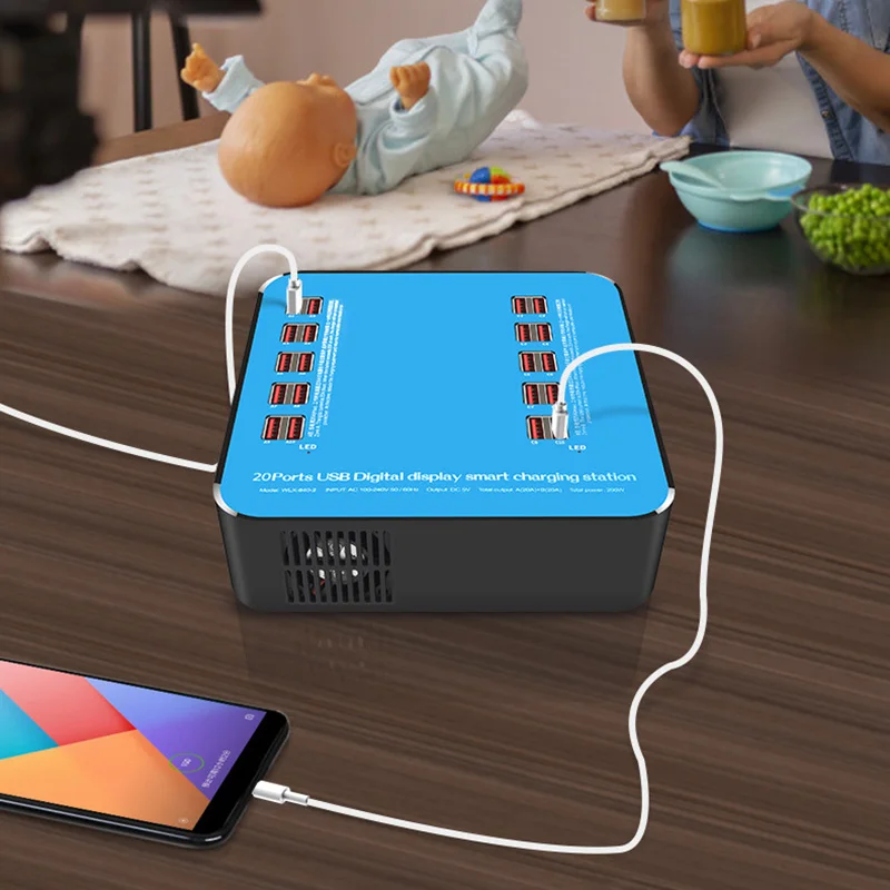 Зарядная станция на 20/30/40 USB-портов многопортовая настольная Быстрая зарядка для iPhone iPad Xiaomi Huawei LG мобильных телефонов и