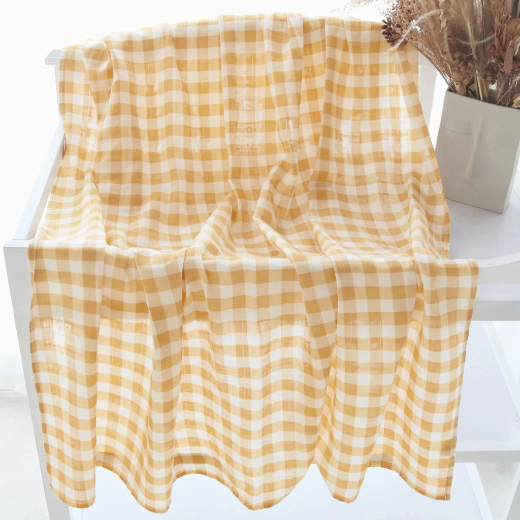 2023 100% GOTS Organic cotton Gingham  Giraffe set Newborn Muslin Wrap baby bed Bunny Muslin Swaddle blanket