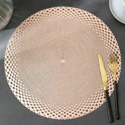 2023 CR Gold Luxury Placemats 15 inch Pressed Vinyl Round Table Mates for Dining Table