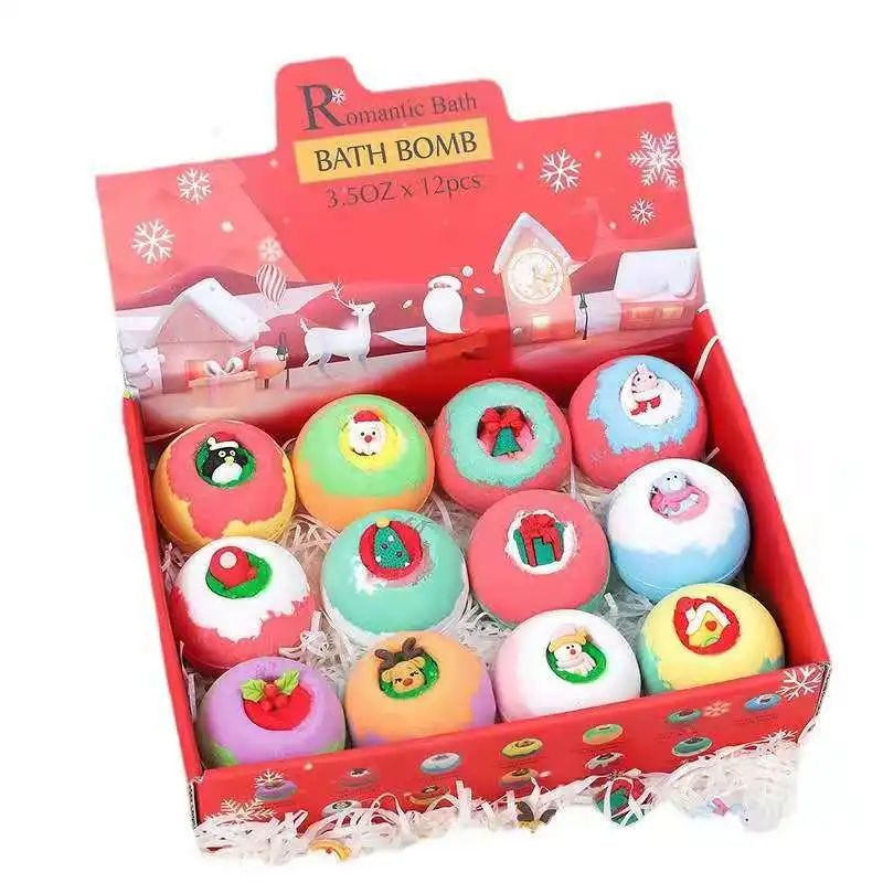 Christmas packaging Gift Set Private Label Handmade Colorant Press Bubble Natural Vegan Organic Fizzy  Bath Bombs