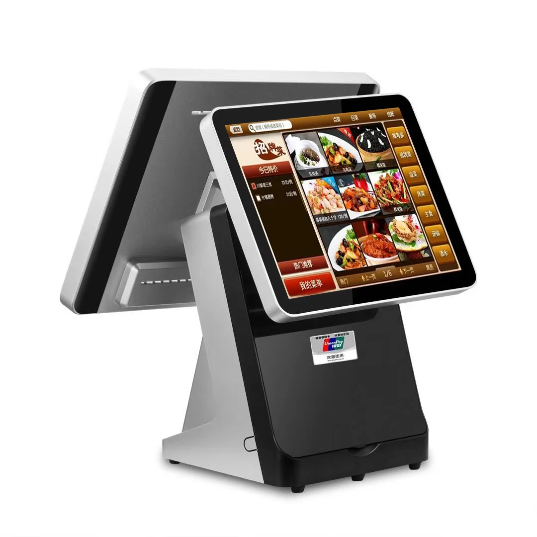 15inch dual screen pos touch display aluminum case with printer cash register point of sale systems for small business solution