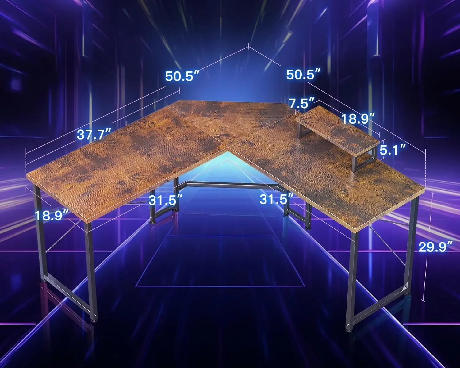 Combohome Custom Home Office Wood L Shaped Corner Gaming Computer Desk PC Table With Monitor Stand