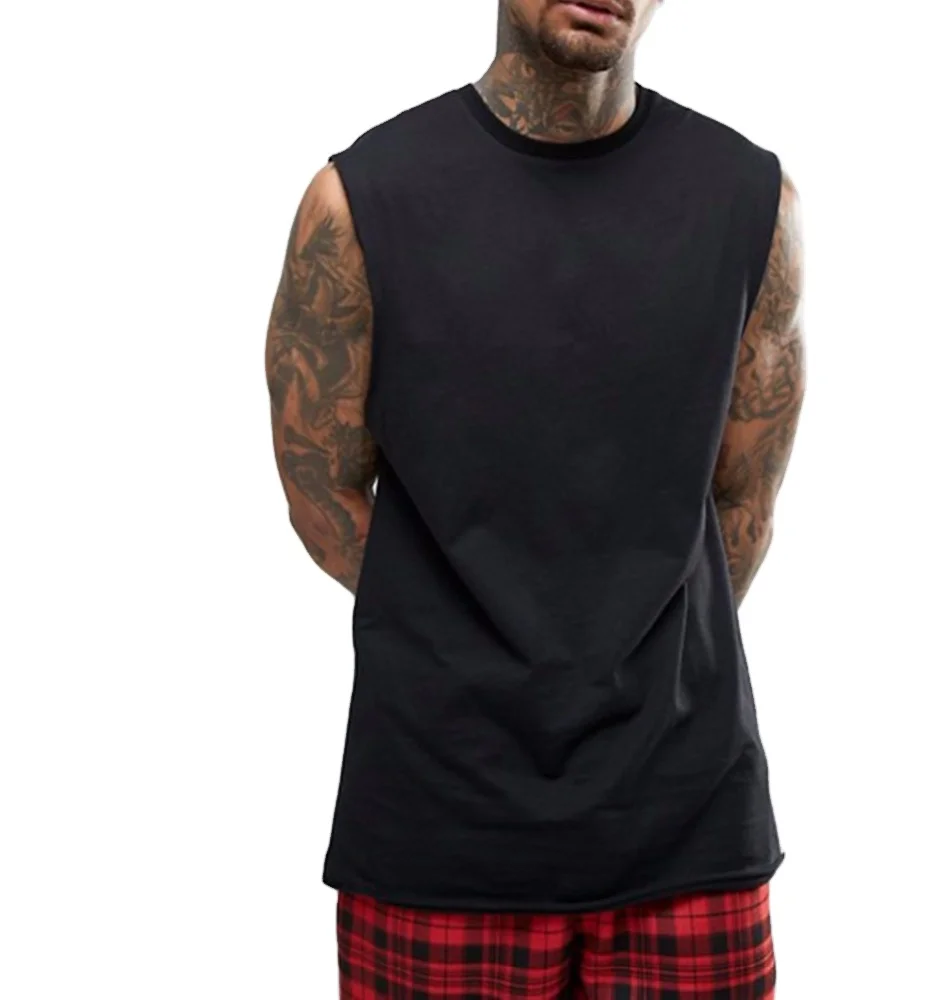 Longline Hip Hop Custom T-Shirt Without Sleeves, Sleeveless T Shirt Manufacturing