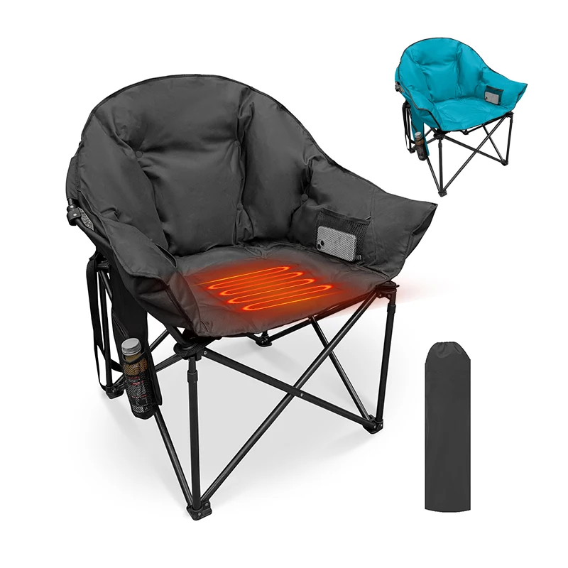 Customized Oversize Padded Metal Saucer fold chair  Moon Folding Foldable Heated Camping Chair For Adults