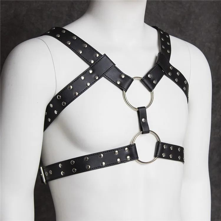 Fetish Gay BDSM Leather Chest Harness Men Adjustable Sexual Body Bondage Cage Harness Belts Gay Clothing for Adult Sex