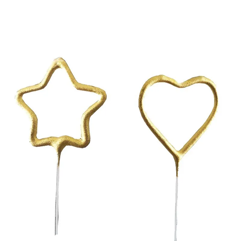 
Ins style Amazon Popular star and heart shaped Golden birthday festival Cake sparklers funny decoration supplier 