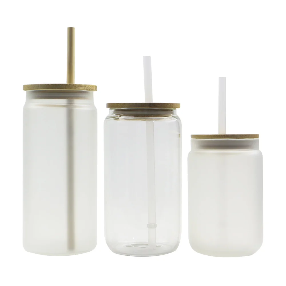 China manufacturer factory price glass coffee cup with straw glass cup with bamboo lid