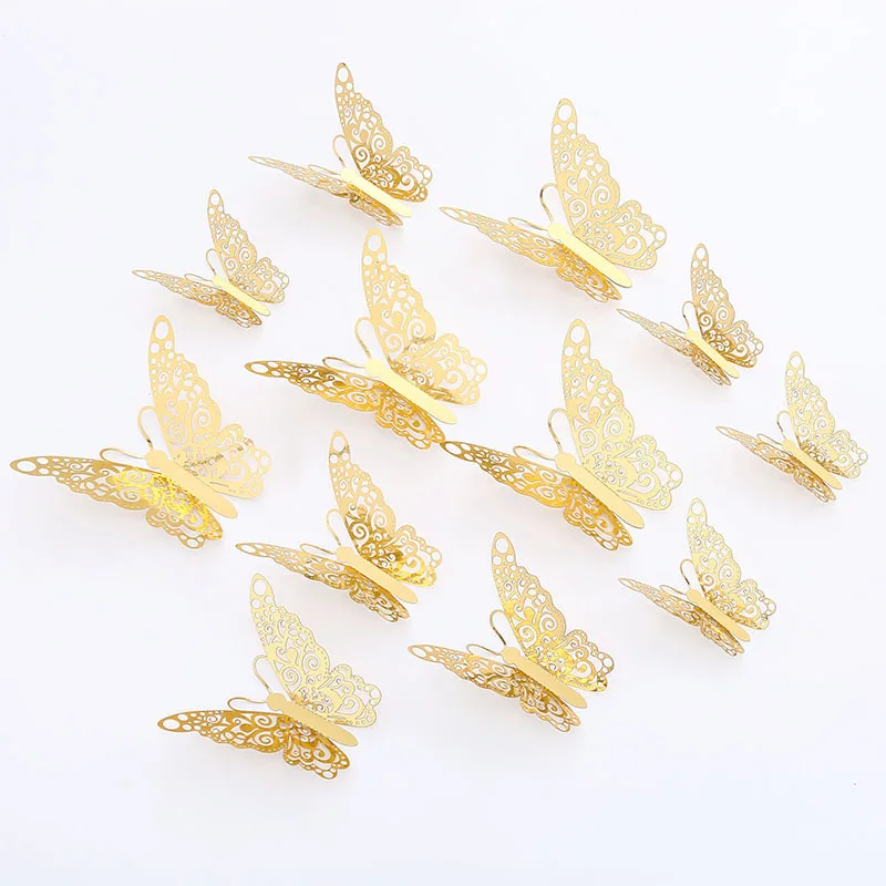Hot Selling Lixsun 3 Sizes Gold Large Butterfly Cake Decorations for Birthday Decorations Butterfly Party Decorations