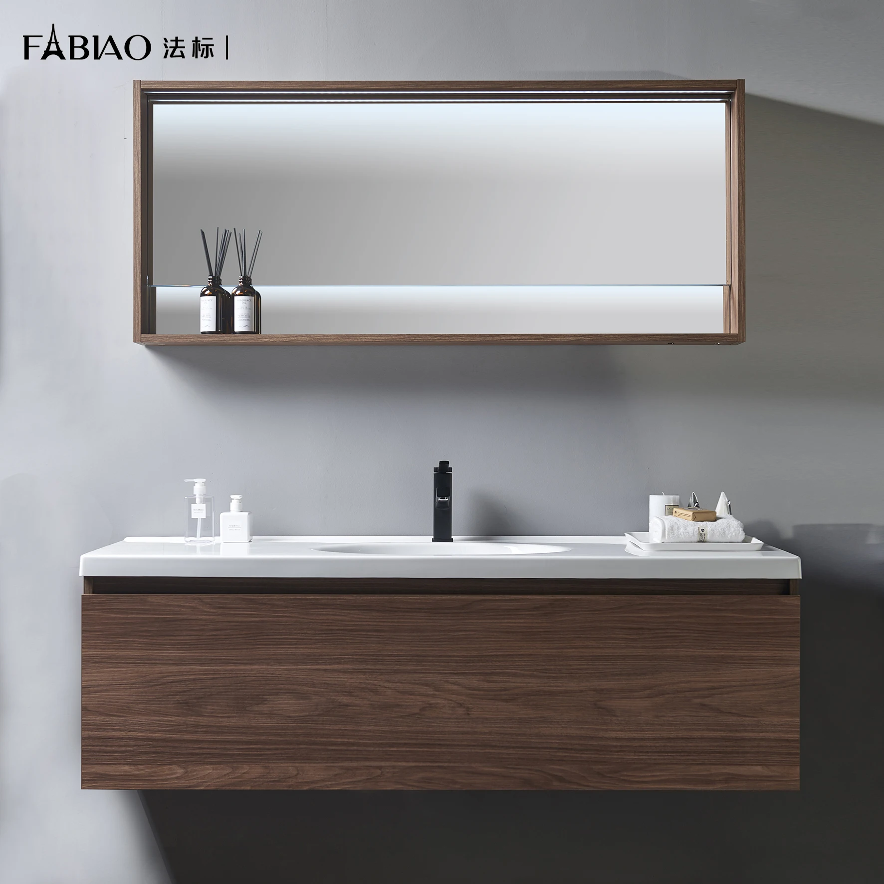 FABIAO mobile bagno Custom New Design Basin Bathroom Vanity Cabinet, Space Saving Bathroom Vanity With Led Mirror