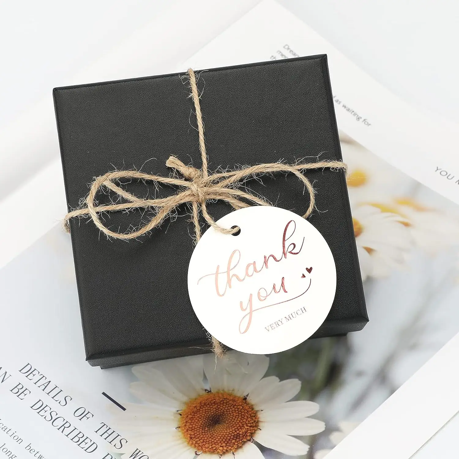 Personalized Present Thank You Very Much Tags Round Rose Gold Thank You Gift Tags with String for Party Wedding