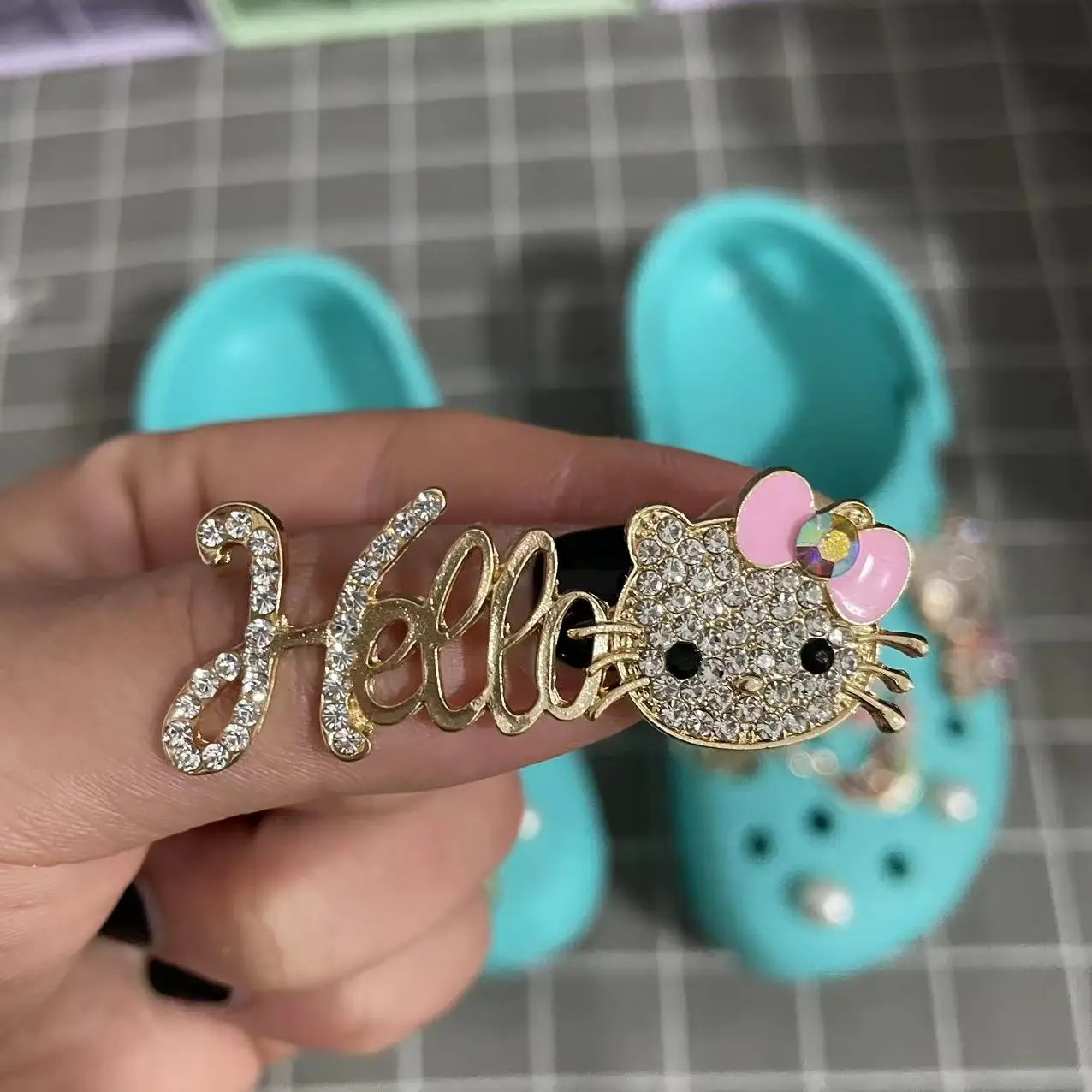 Hot sale croc high-class custom metal bling charms hello ty croc charms shoe charms for croc shoes decoration