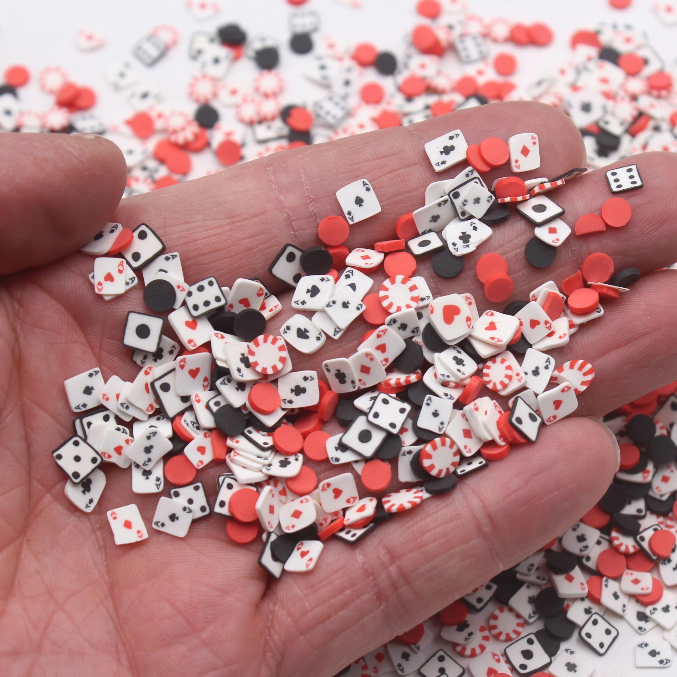1KG Playing Card Dice Black Round Candy Faux Clay Slices Sprinkles Slime Supplies Craft Decoration
