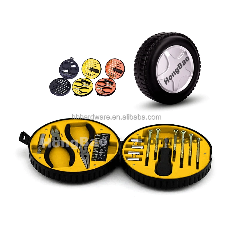 Gift Promotion 24 Piece Interest Tire Case Hand Tool Set Plier Screwdriver Bit Socket Emergency Usage Repair Tyre Shape Tool Kit