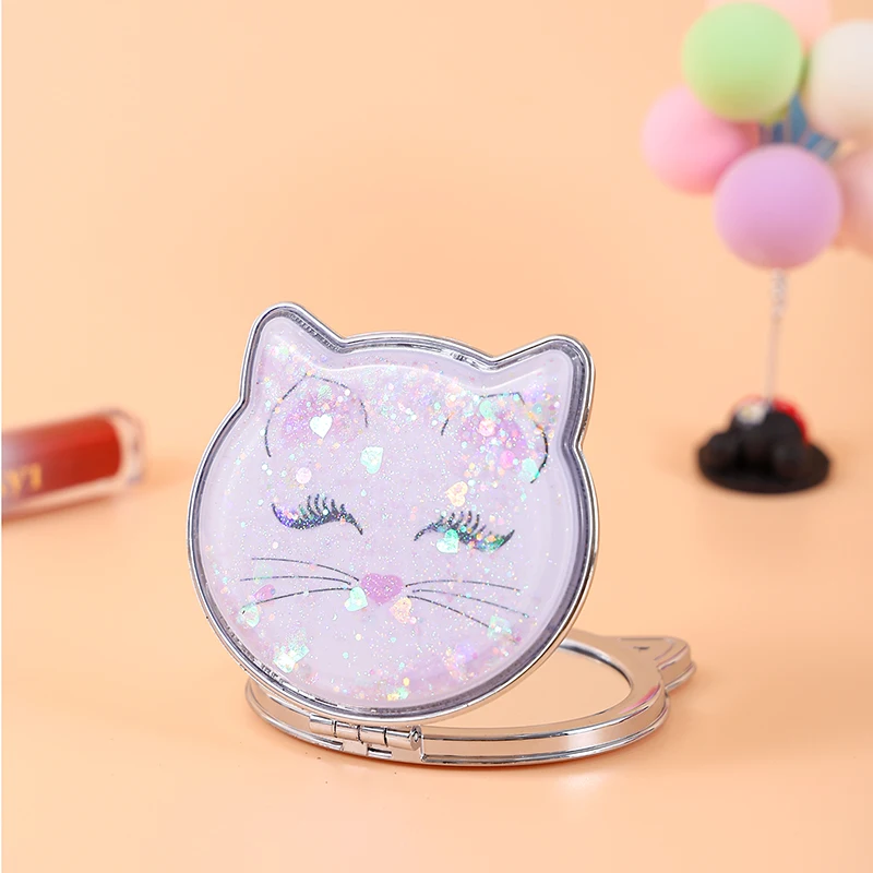 Wholesale Cartoon Mirror Hello Kt Travel Small Compact Handheld  Quicksand Glitter Makeup Mirrors