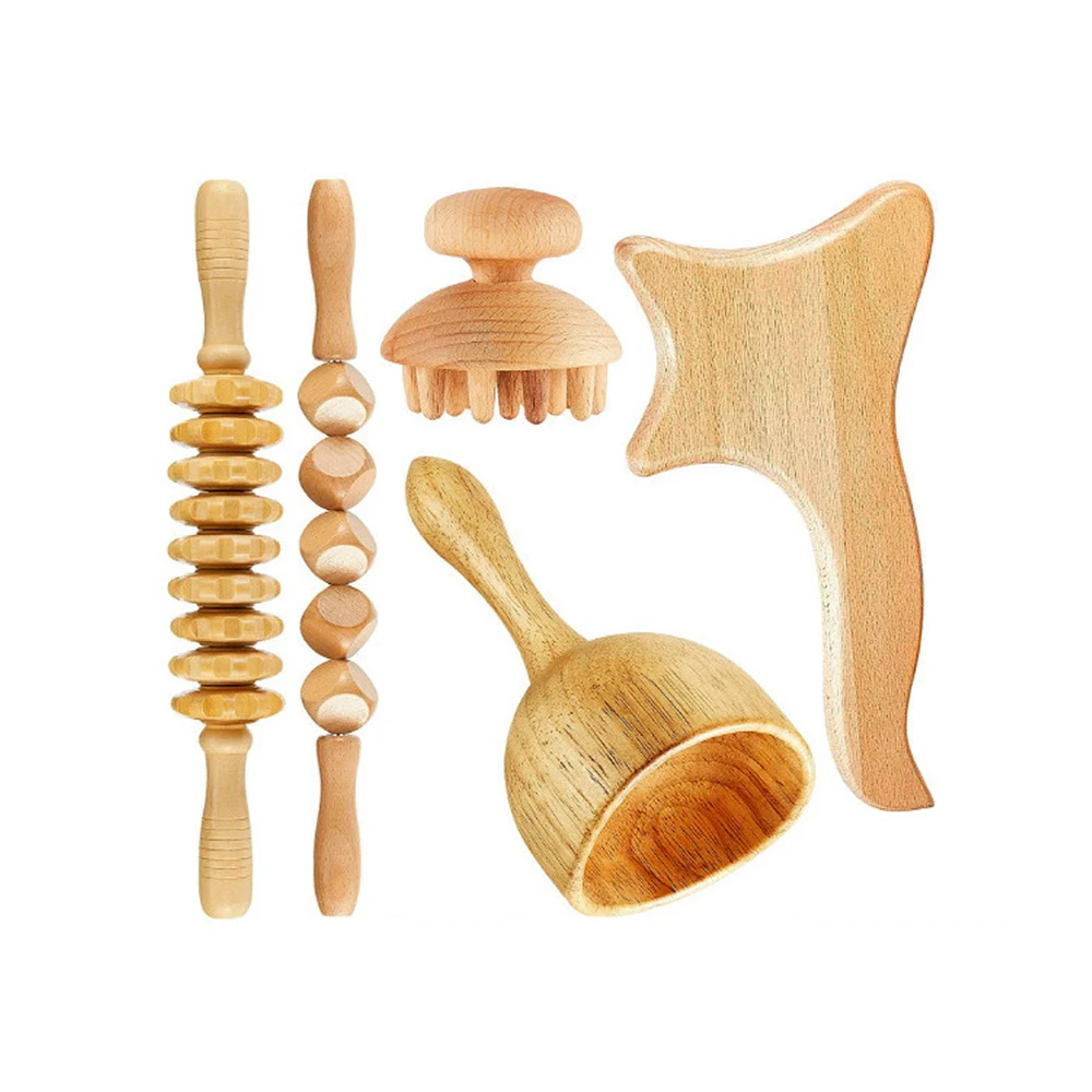 Factory Custom Roller Body Sculpturing Butt Tools Cup Mushroom Gua Sha Wood Therapy Massage Tools Lymphatic Massager