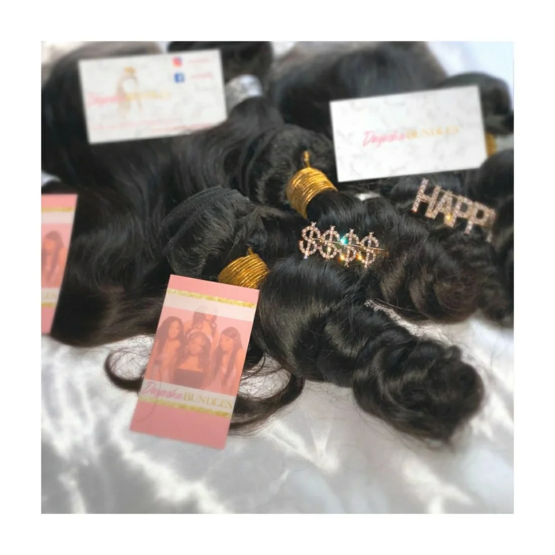 Custom Logo Wig Hang Tag Label Business Card Wig Woven Tags Thank You Card Bundles Wraps
