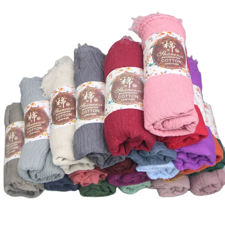 Classic simple stylish classy crinkle crimp cotton turban hijab shawls women muslim scarf