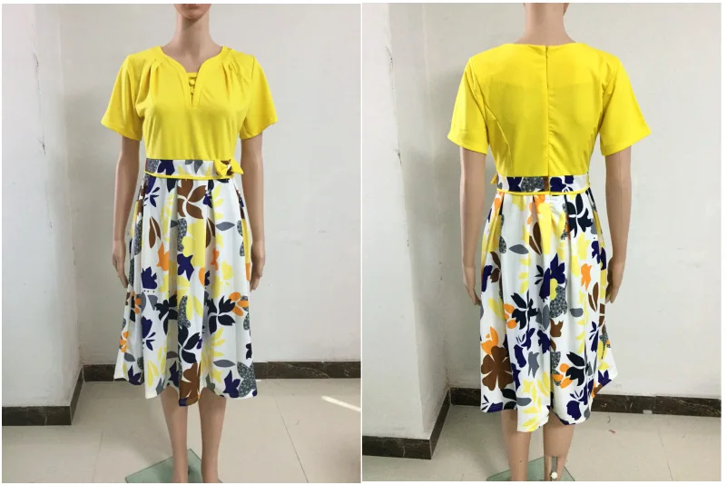 V-neck Bow  Coat and Skirt for Women Models African Kitenge Dress Designs  Plus+Size+Dress