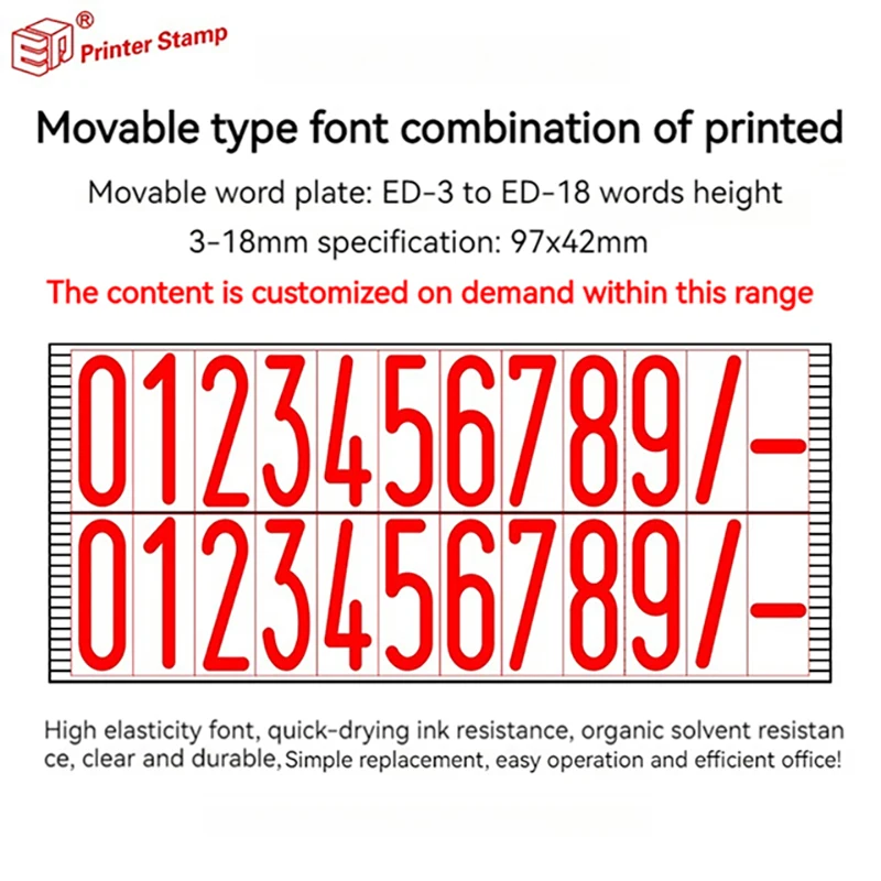 ED Movable Type Stamp Red Rubber Slot Handle Card Character Grain Thick Slot Thin Slot Can Be Printed One Line or More Lines