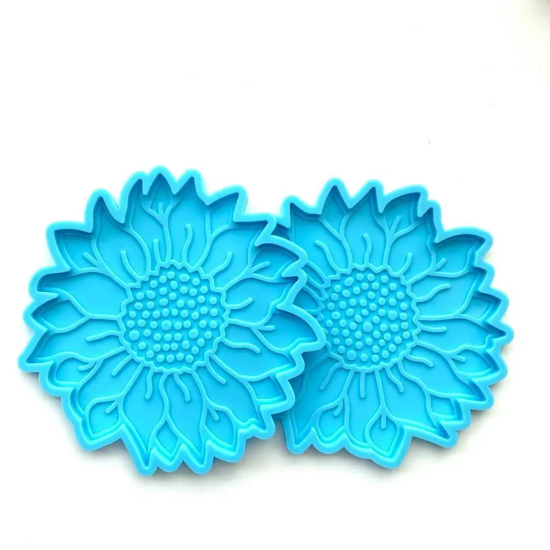W024 resin  2 piece combination sunflower coaster silicone mold for Epoxy craft