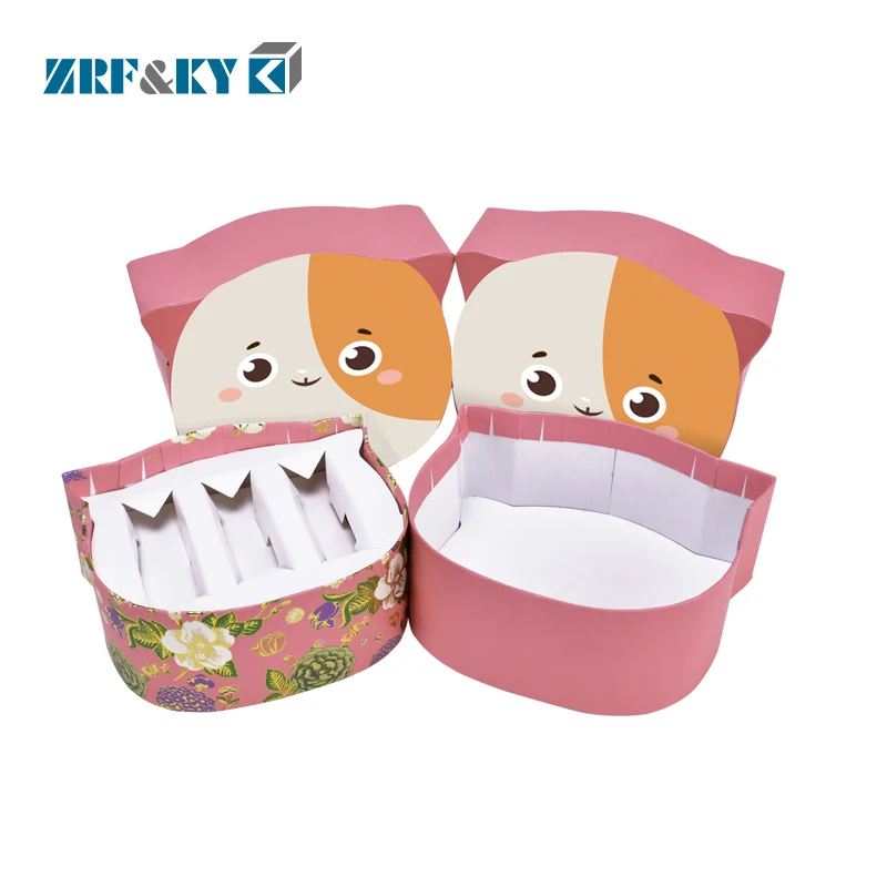 Custom Popular Printed Cats Face Pattern Hard Cardboard Packaging Special Shape Cosmetic Candy Gift Set Insert Storage Paper Box