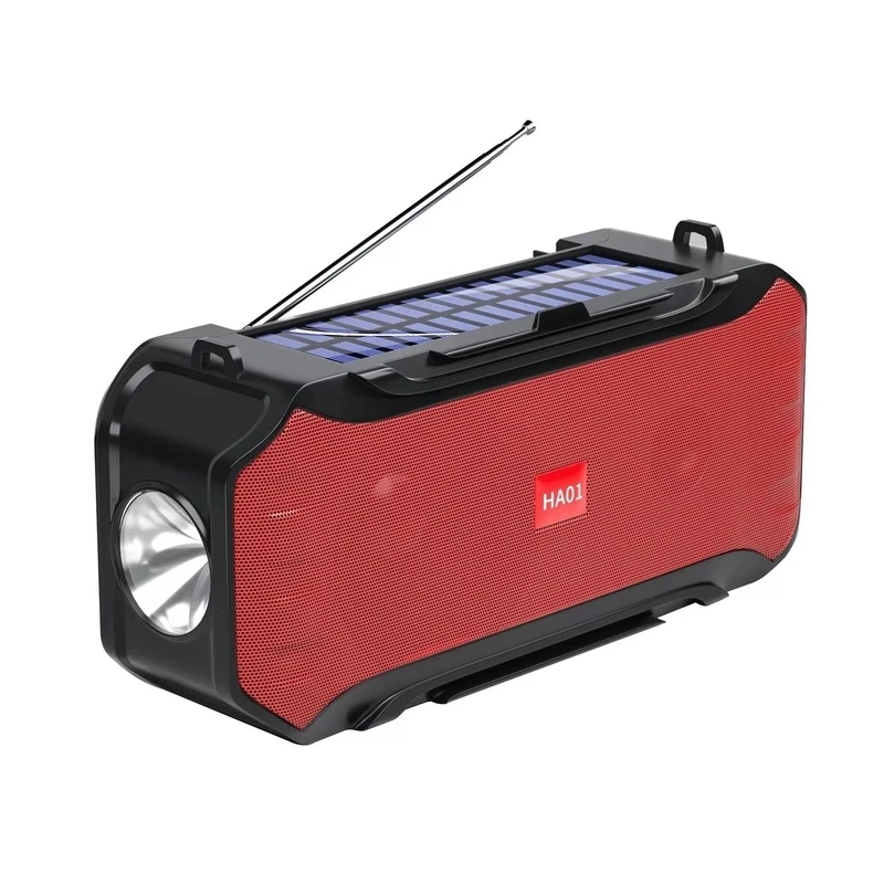 hot selling HA01 wireless speaker with solar charging outdoor portable with FM radio flash light torch tf card music play