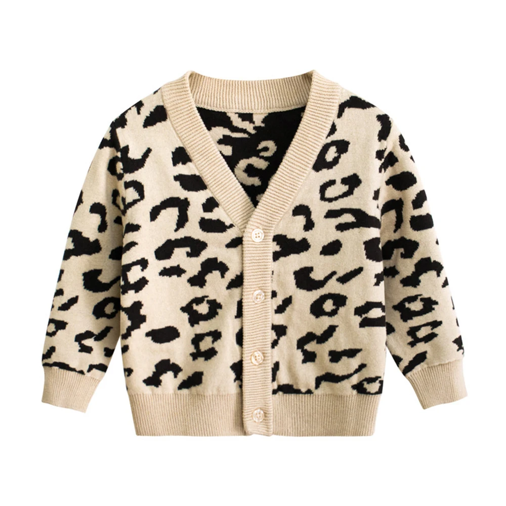 
New Kids Leopard Sweater Children Boy Girl Autumn Spring Knitted Cardigan Sweater Coat New Toddler Jacket Outerwear Clothes 