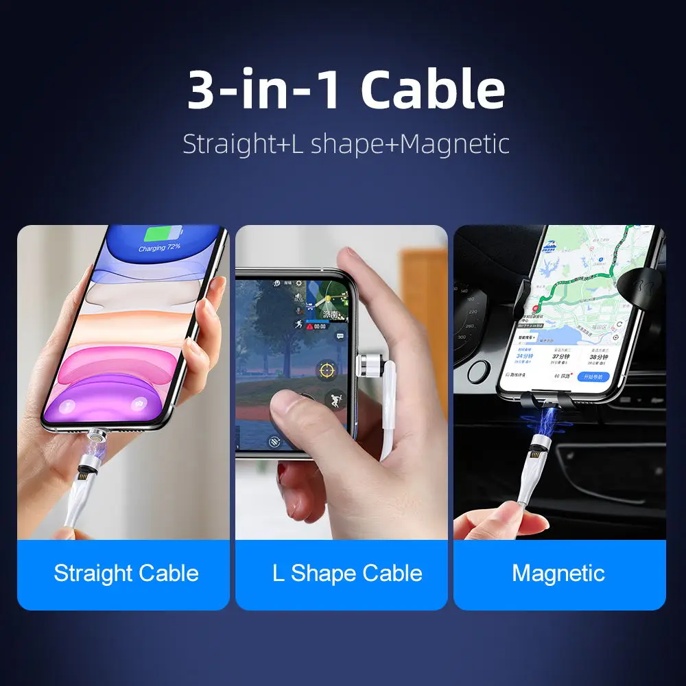 IPSKY new design magnet charging line 540 degree free rotation 3 in 1 rotate 540 degree magnetic usb cable