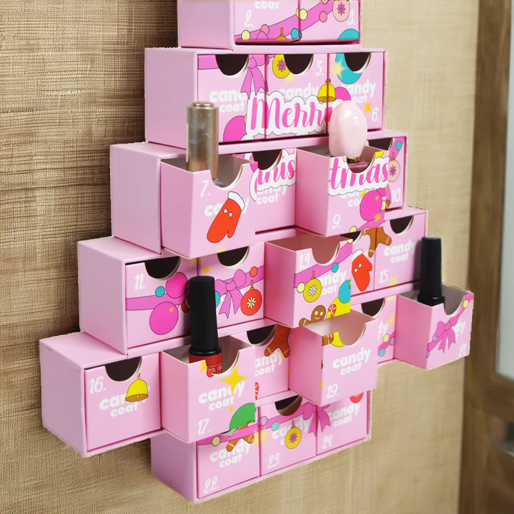 Custom Advent Calendar Gift Boxes for Christmas for Packaging Eye Cream Facial Cleanser Loose Powder Nail Polish Oil Perfume