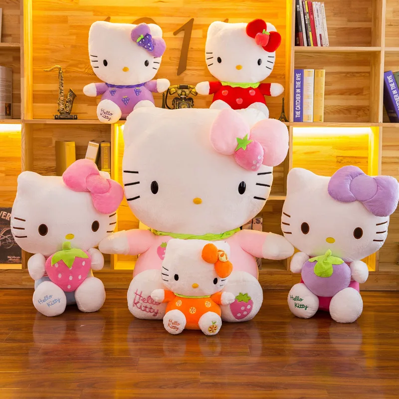 Cartoon Sanrio Hello Cat Plush Kawaii Heart Cats Plush Dolls Stuffed Animal Toy Super Cute Pink Kitten Pillow Gifts for Kids