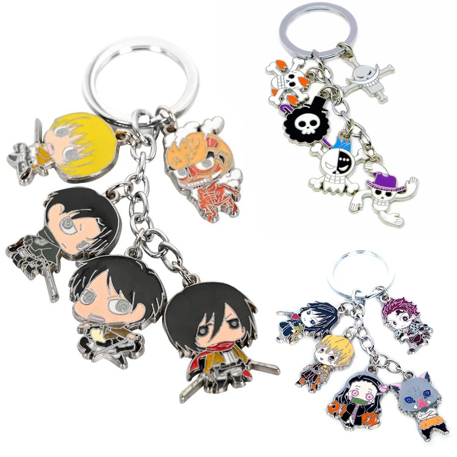 69 Designs Anime Collection Metal Keychain Multiple Strings Badges Key Ring One Piece Dragon Ball Comic Metal Key Chain