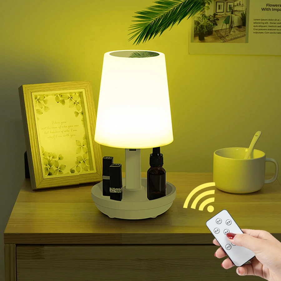 
White Led Charging Remote Control Cordless USB Night Light Makeup Mirror Storage Gift Present Girl Bedroom Bedside Table Lamp 