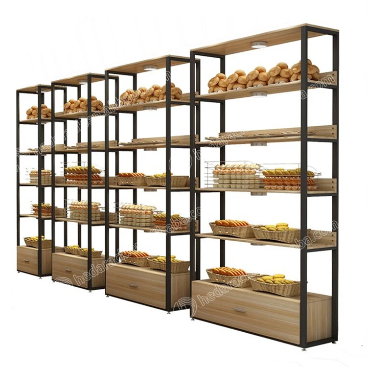 HEDA Modern Shopping Mall Bakery Furniture Wood Bread Display Stand For Store