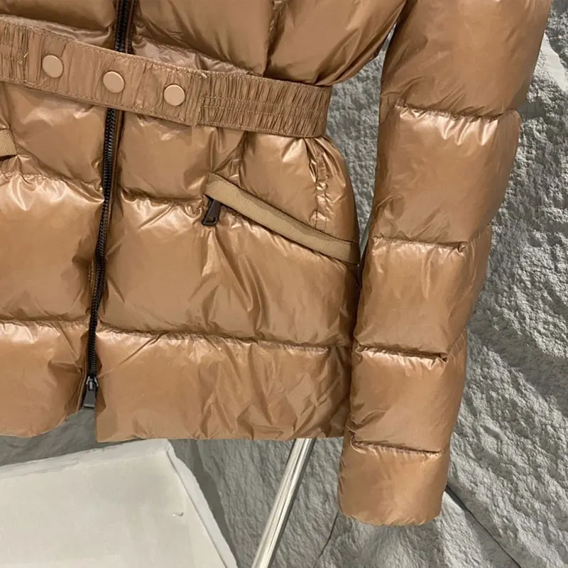 Winter Warm High Quality Belt Designer Multi Colors Luxury Fox Fur Hooded Short  Down Jackets For Women