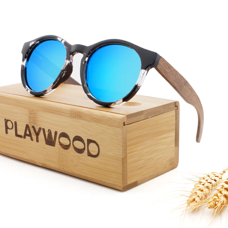 Солнцезащитные очки унисекс в круглой деревянной оправе поляризационные солнцезащитные из бамбука Модные Винтажные