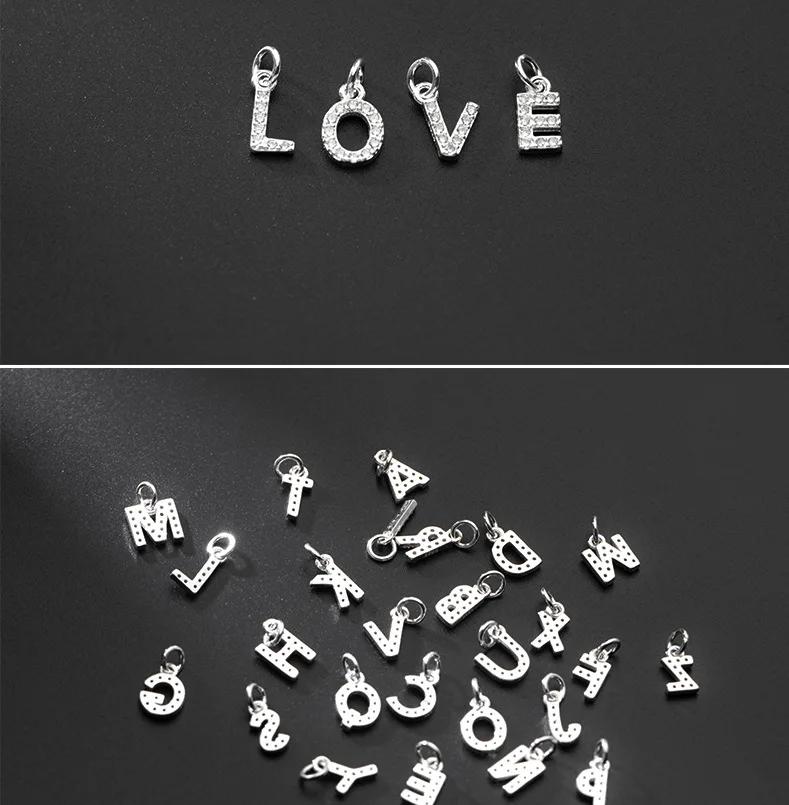 Fine Full Zircon 26 Letter Gold 925 Sterling Silver Initial Charm Jewelry accessories for Necklace Bracelet Making Customized