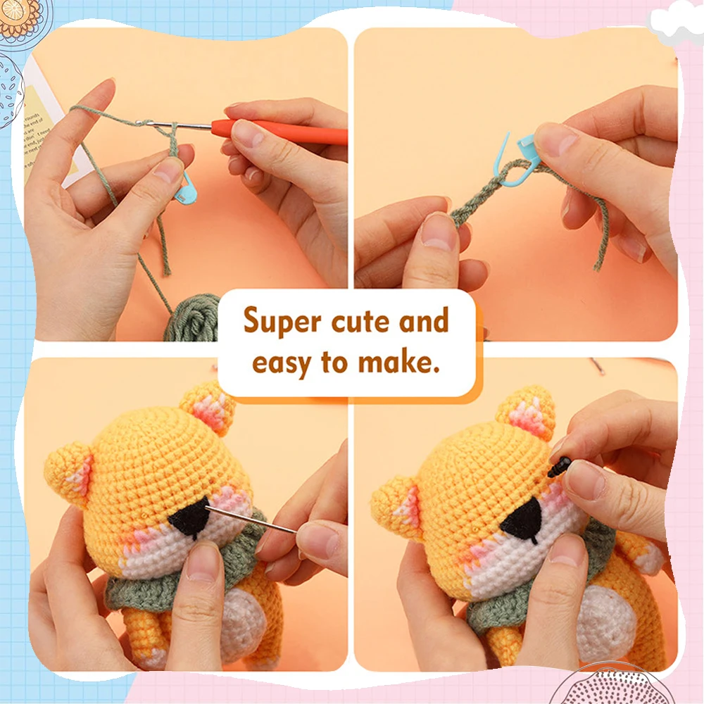 Crochet Kit Santa Bear For Beginners Adults With Step-By-Step Video Crochet Animals Kits DIY Craft Knitting Kit For Adults