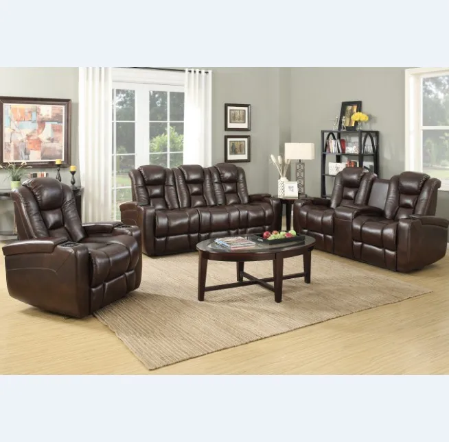 Modern Splicing Process Furniture 1+2+3 Electric leather Recliner Sofa set living room