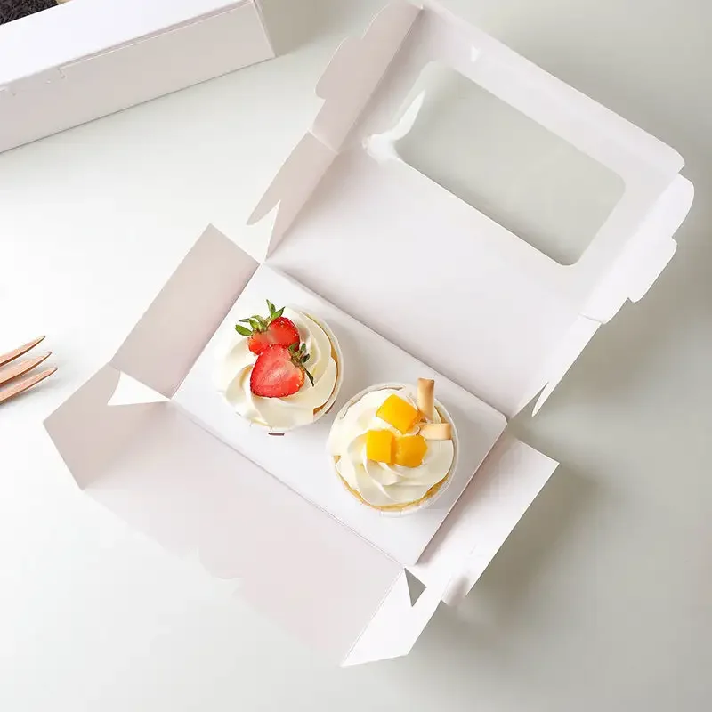 Recyclable Food Grade White Kraft Paper Cupcake Dessert Packaging Personalized Cake Boxes With Window