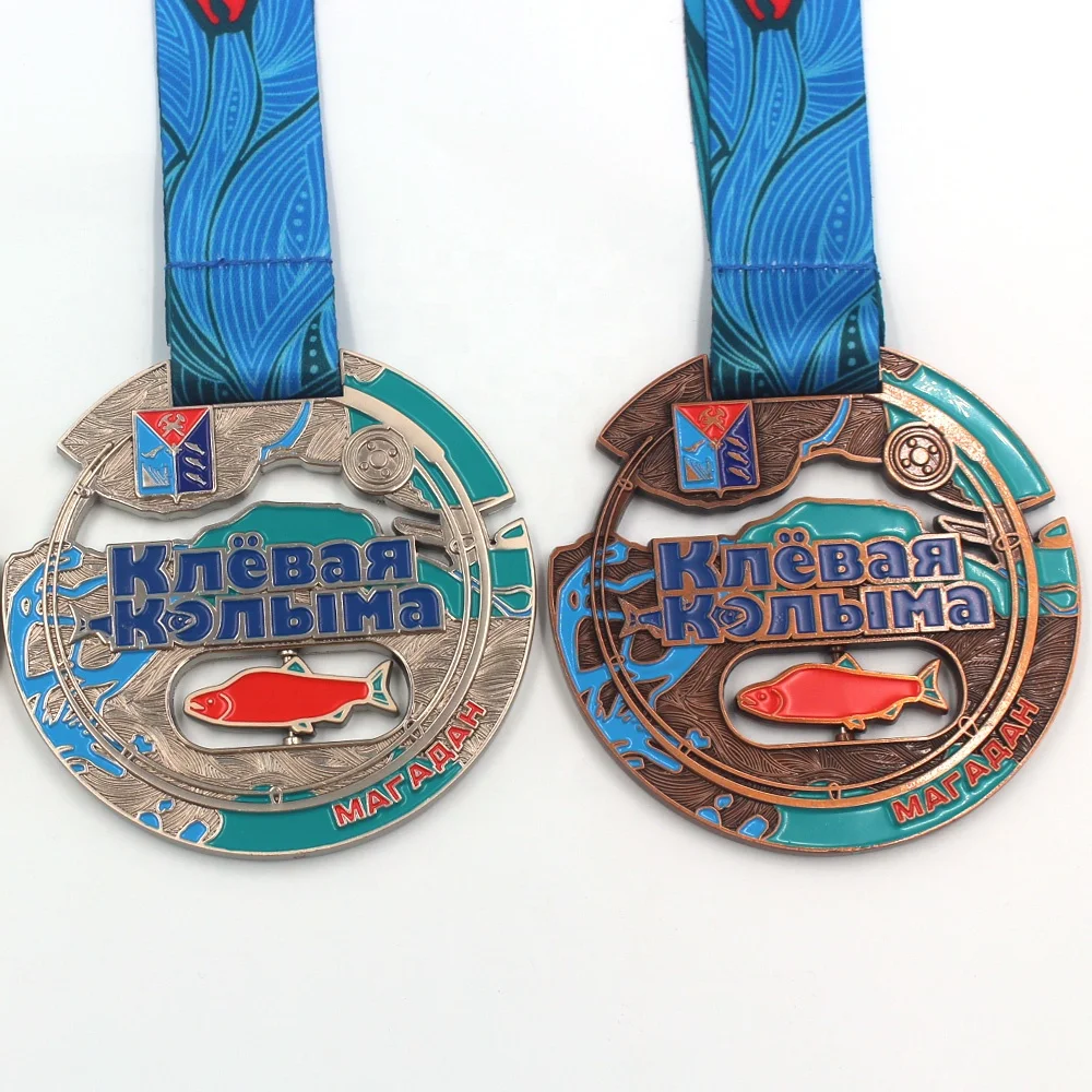 Free Artwork Custom Gold Silver Bronze Rotatable Enamel Marathon Challenge Finisher Medal