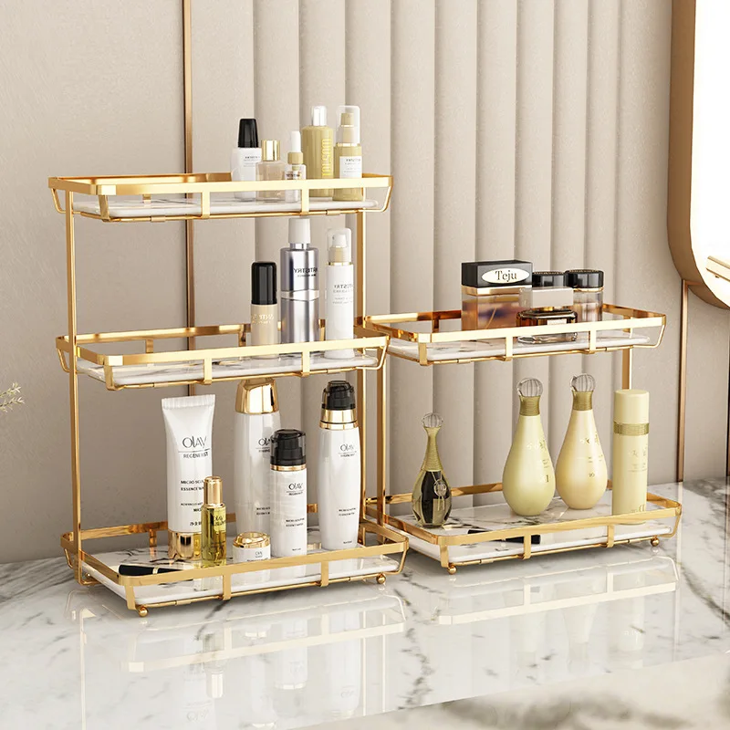 Gold Luxury Stainless Steel Bathroom Storage Rack Cosmetic Storage Toiletry Table Storage Shelves