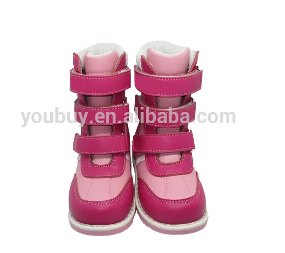 Kids Baby Girls Winter Pink Leather Fashion Sport Warm Casual Cute Stylish Flat Orthopedic Boots Shoes With Hard Sole and Fur