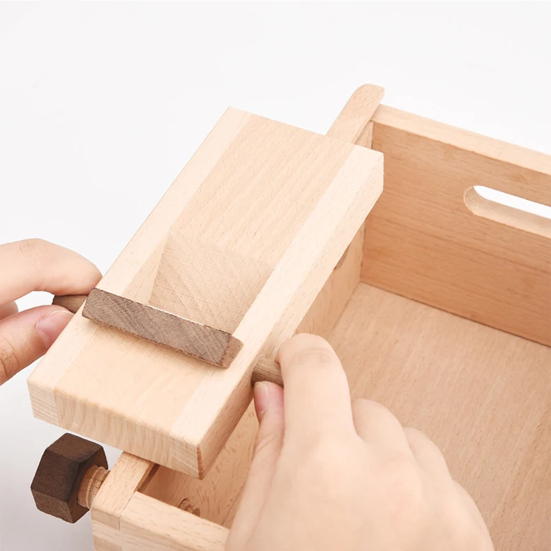 High quality log unpainted boy play house toy over 3 years old hands-on ability craftsman repair box nut wooden tool box toys