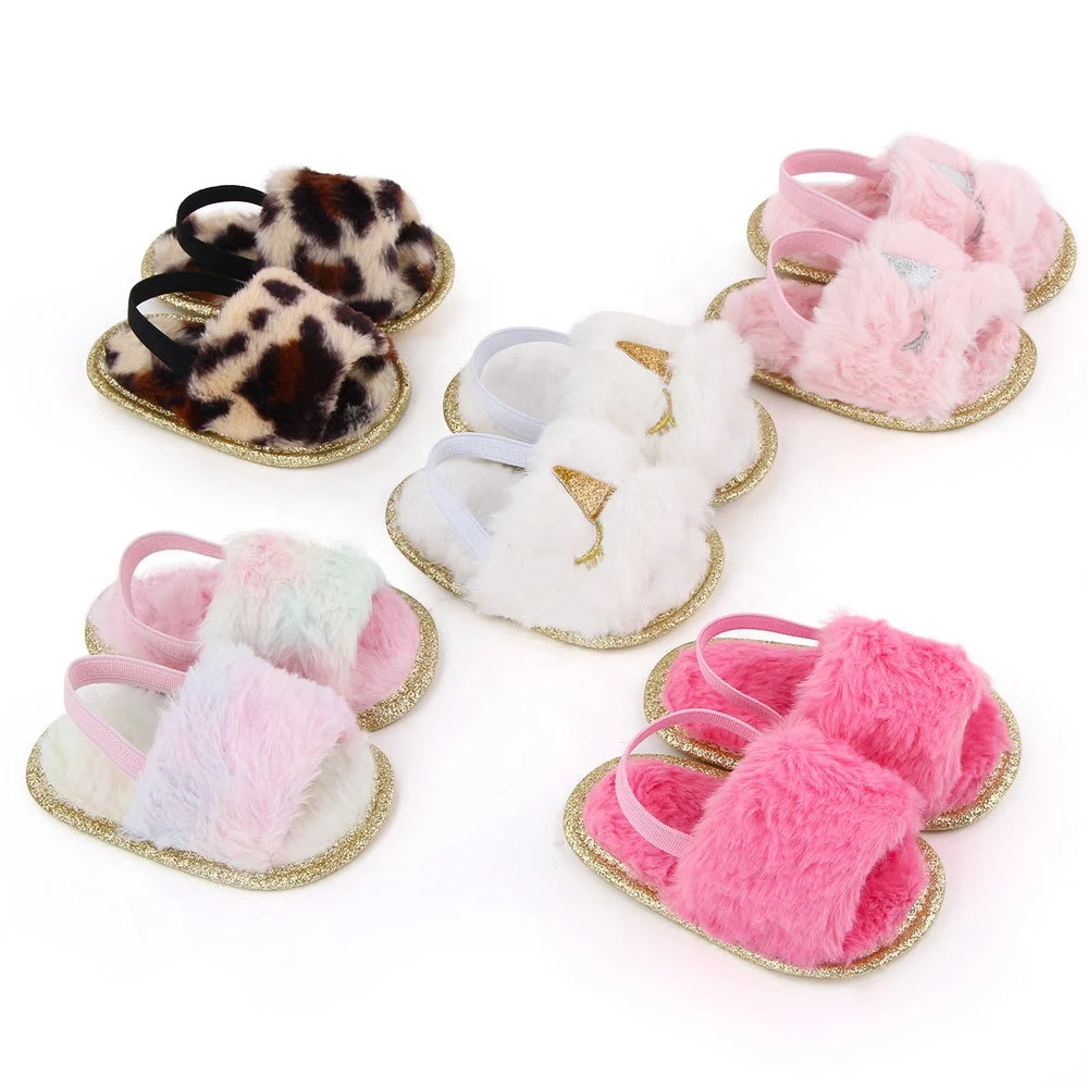 
Fashion Fancy Kid Soft Soles Summer Shoes Wholesale Soft Toddler Infant Baby Girl Sandals with Fur Decorated 