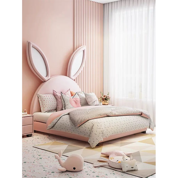 modern  velvet  fabric solid wood frame high rebound sponge 1.2m/1.5m pink kids girls beds for bedroom