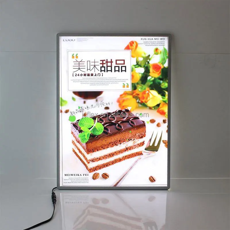 Newest A4 Custom LED Advertising Light Box Tempered Glass Photo Display Slim Thin Aluminum Poster Frame 12V Power Square