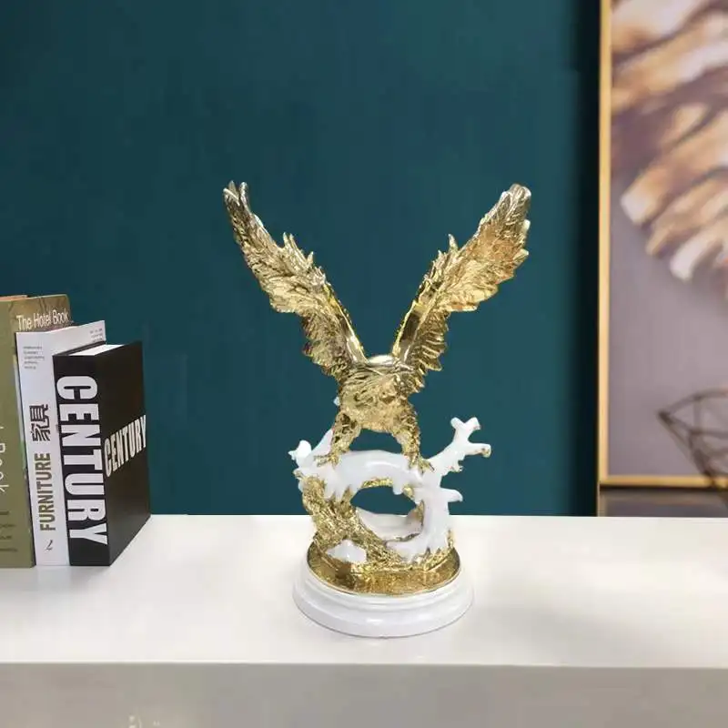 china figure hotel desk office home decor eagle sculpture ornaments resin statue golden falcon