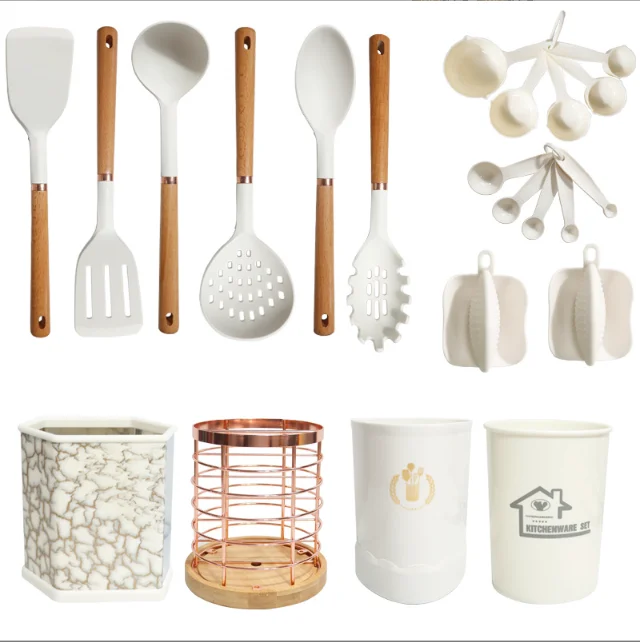 household kitchen tools gadgets silicone cooking utensils set stainless steel silicone gold cooking kitchen utensils set